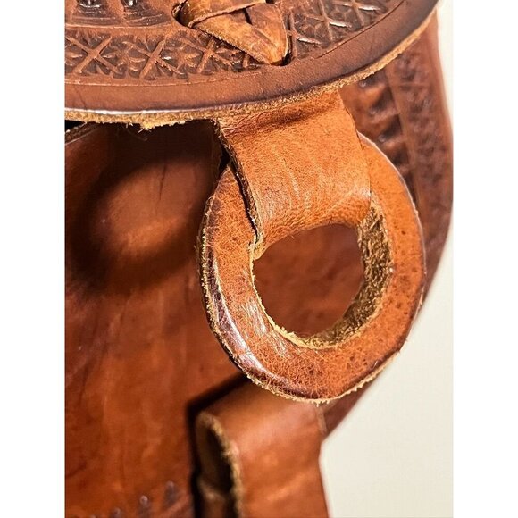 Vintage Hand Tooled Leather Brown S Boho Western Floral Crescent Medallion 70s - Picture 9 of 13